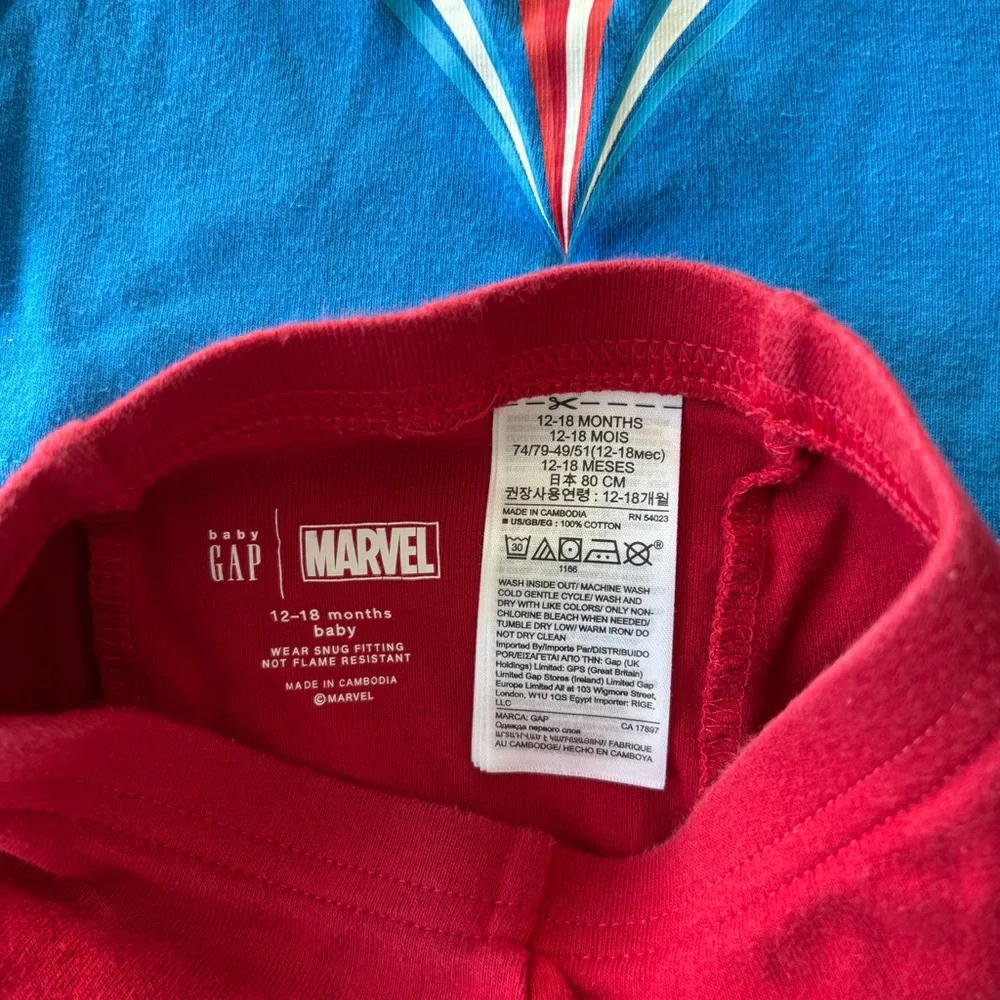 Gap Marvel Captain America Pajama Set 12-18M Superhero Kids PJ Set
